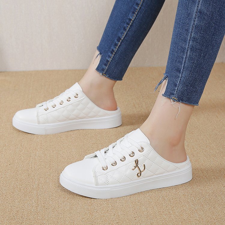Women Casual Shoes Slipper Closed Toe Low Heel Round Toe Flat Bottom Simple Style Commuting Solid Color Triple White Free shipping