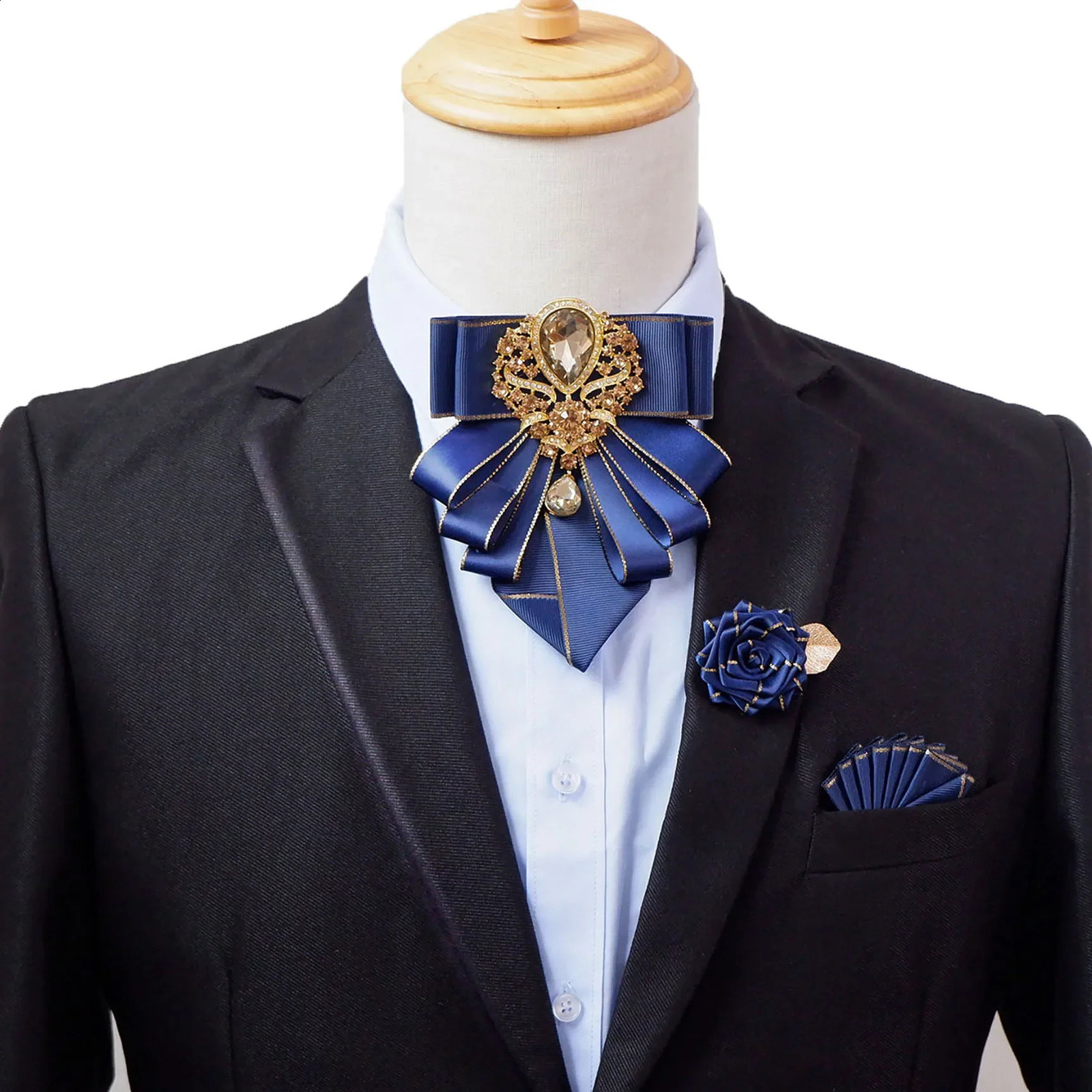 Bow Tie Brooch Set Jewelry British Business Banquet Dress Shirt Collar Flowers Mens Wedding Bow-tie Corsage 3 Pcs Sets 241217