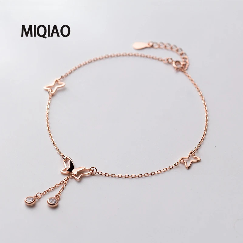 MIQIAO 925 Sterling Silver Ankle anklet Butterfly Rose Gold Chains For Jewelry Women Foot Accessories Female Bracelet On The Leg 241217