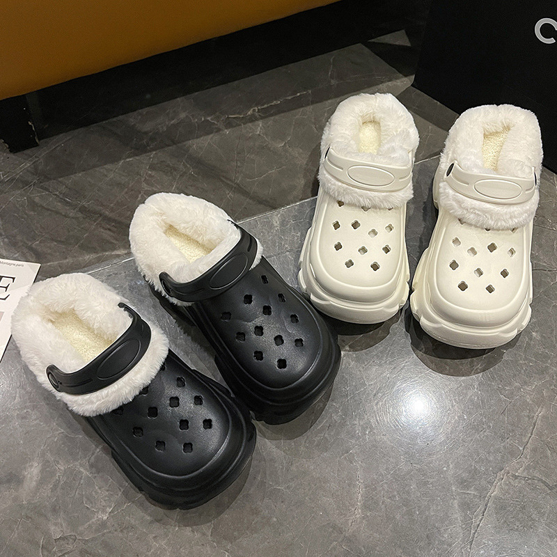 Stylish High-heeled hot Shoes with Detachable Holes and Fluffy ings, Perfect for Wearing Outside Cotton Slippers 2025 Winter