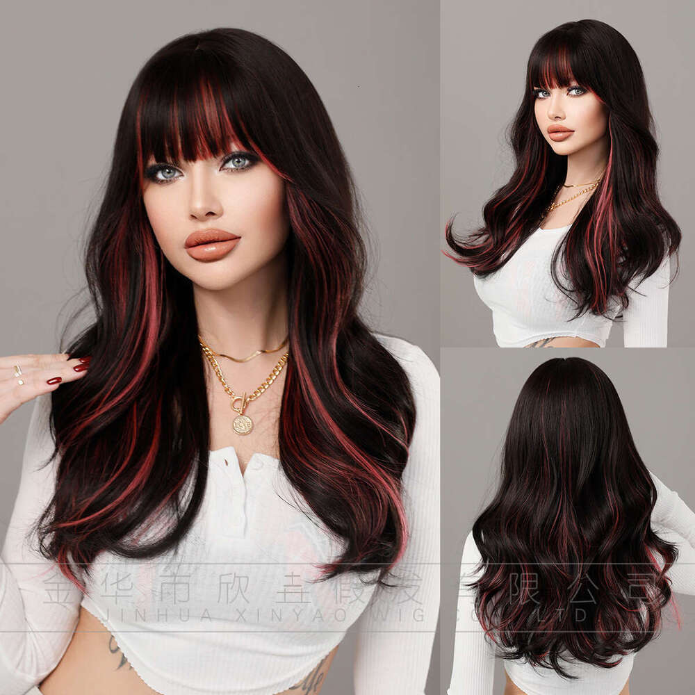 Women's Black, Dyed Red, Bangs Wig, Full Head Hairstyle, Big Wave, Long Roll Lolita Wig Kq9 Kq9