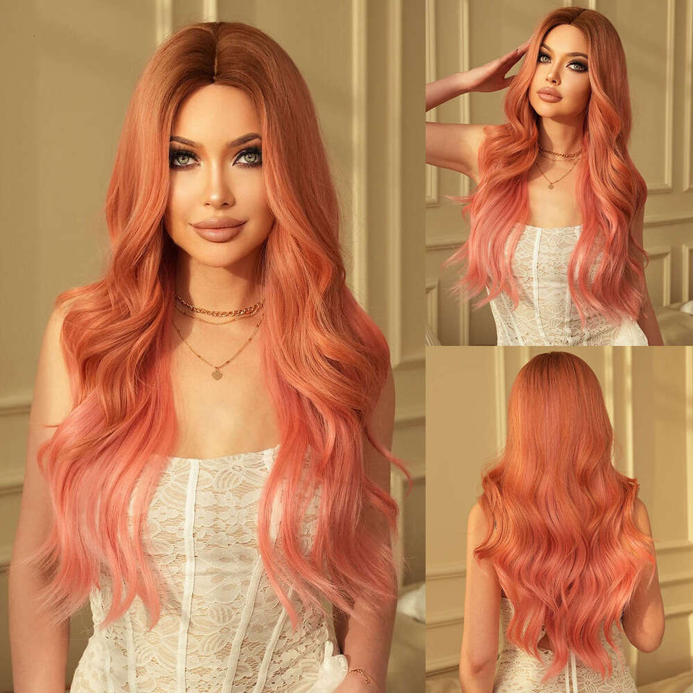 Halloween Wig Pink Gradient Long Curly Hair With Large Waves, Nism Full Head Cover Pink Wig Kq9 Kq9