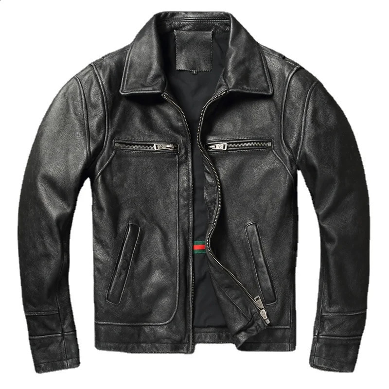 Men Cowhide Coat Vintage Leather Jacket Genuine Clothes Mens Winter Motorcycle Biker Jackets 241217