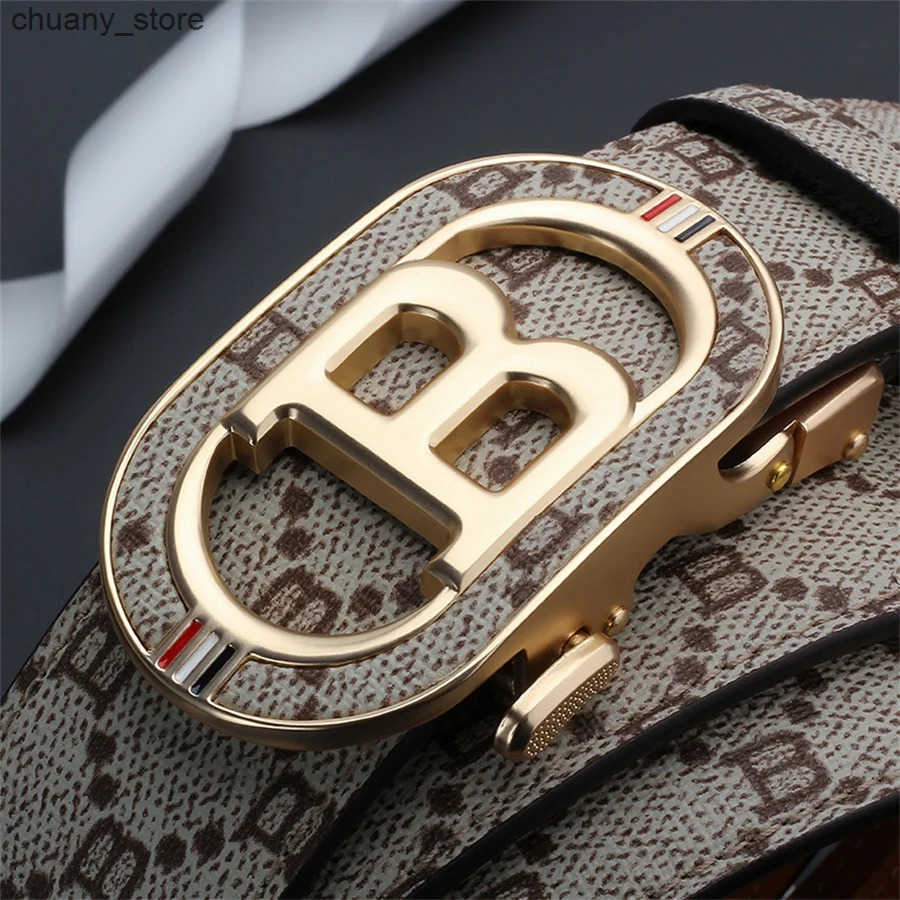 Belts New Big B Automatic Buckle Mens Belt Fashion Letter Buckle Belt Business Leisure Belt Authentic Set Belt L240910