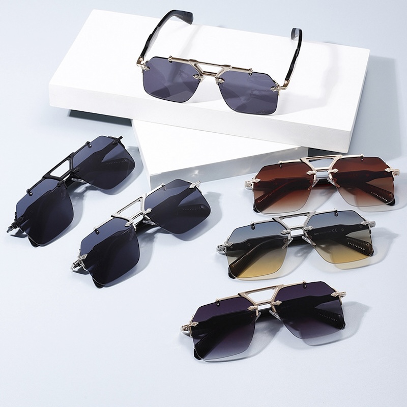 Rimless Oversized Sunglasses Men Pilot Retro Top Punk Eyewear Outdoor Y2K Future Luxury Brand Design Steampunk Glasses Classic Driving Fashion Cool S1