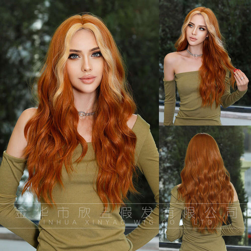 Women's Synthetic Long Curly Hair Orange Dyed Gold Split 60Cm UK French Wig Kq9 Kq9