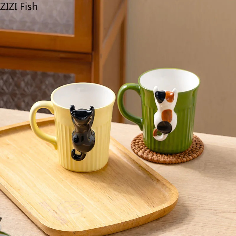 Cartoon Cute Cat Ceramic Mug Creative Office Water Cup Home Breakfast Milk Cup Couple Afternoon Tea Coffee Cup Friend Gift 241216