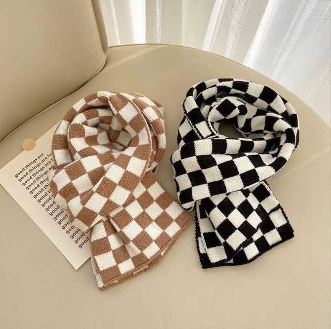 new kids knitted plaid checked scarf winter good quality kids scarves 031XJ241216