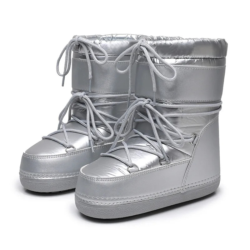 European Women's Waterproond Non-Slip Cloth Space 2024 New Platform Heels Short Tube Thickened Warm Snow Boots