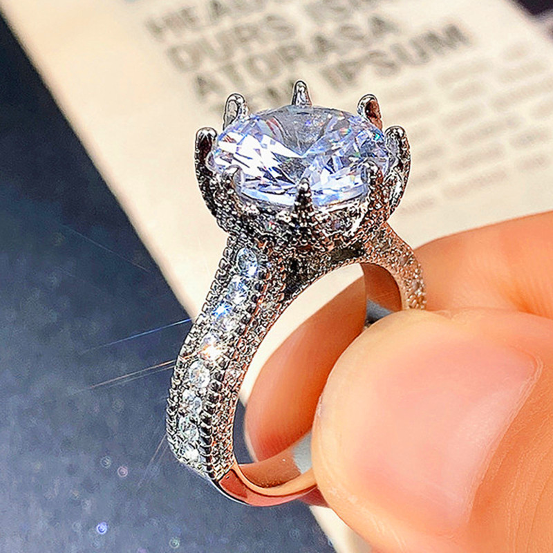 Wedding Oversized Sparkly Zircon Engagement For Women Fashion Dia Ring Jewelry
