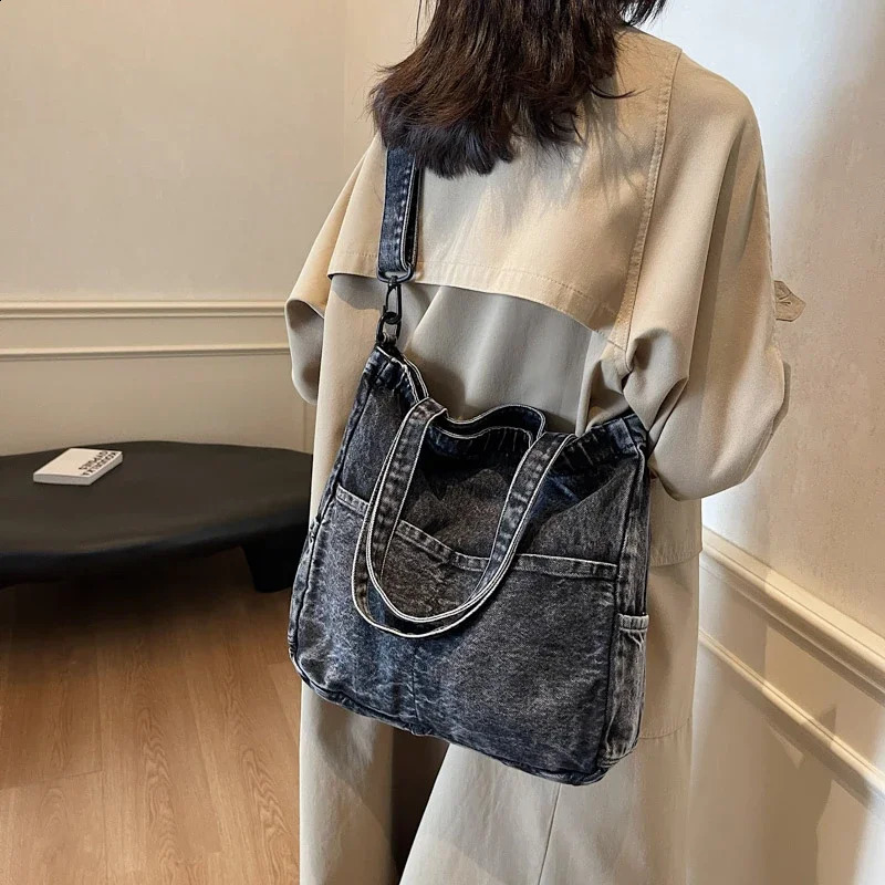 Zipper Denim Sewing Thread Shoulder Bags Versatile Autumn Retro Commute Fashion Simple Womens Crossbody Bags 241216