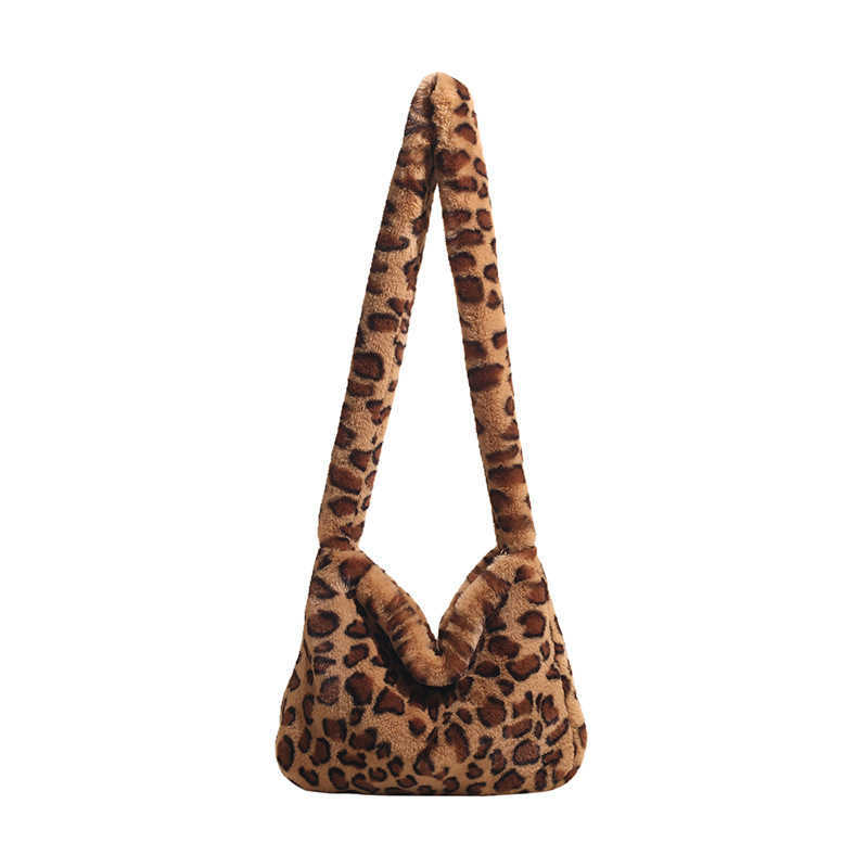 Korean fashion leopard print plush women's bag autumn winter style personalized and stylish armpit fur shoulder bag handbag 241215