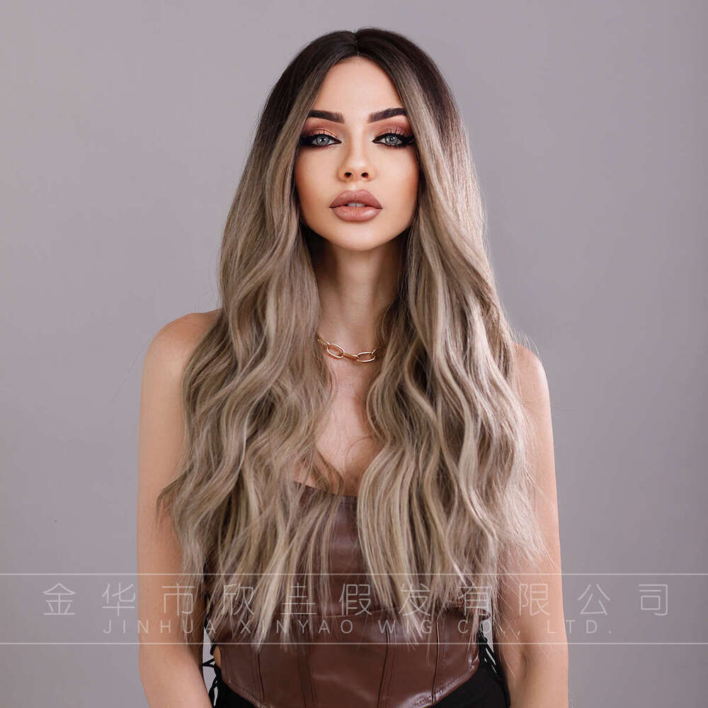 Wig For Women, Long Curly Hair, Wavy Wig, Gray Gold Mixed Color, Dyed Brown Synthetic Full Top Hair Cover Kq9 Kq9