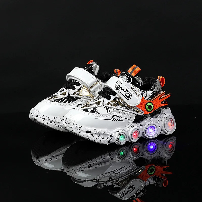 cool boys shoes LED lights cartoon autumn childrens sports leather anti slip running tennis 241216