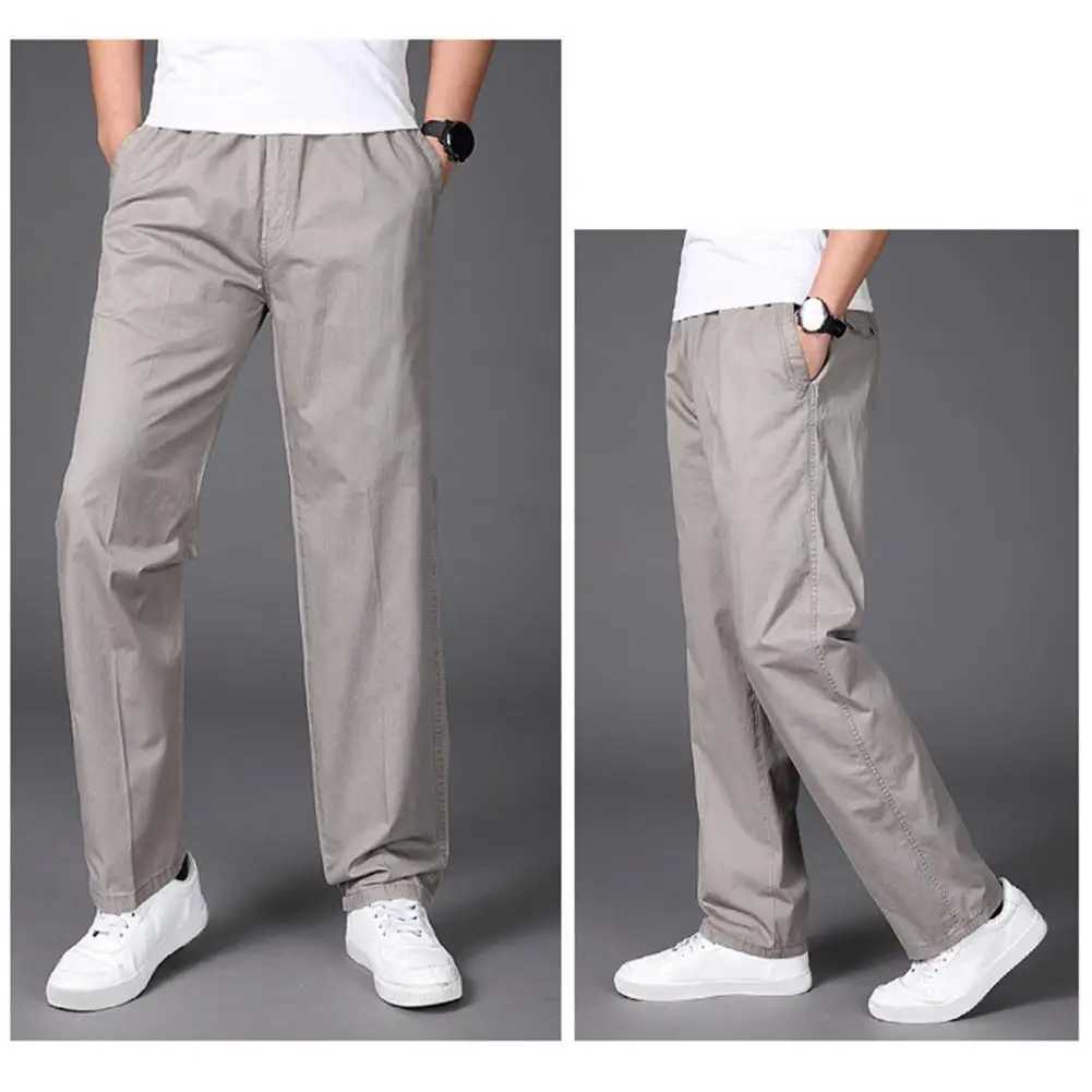High Quality Mens sports pants basic style mens Trouser Versatile mens cargo pants elastic mid waist wide leg plus size solid color smooth and soft T2
