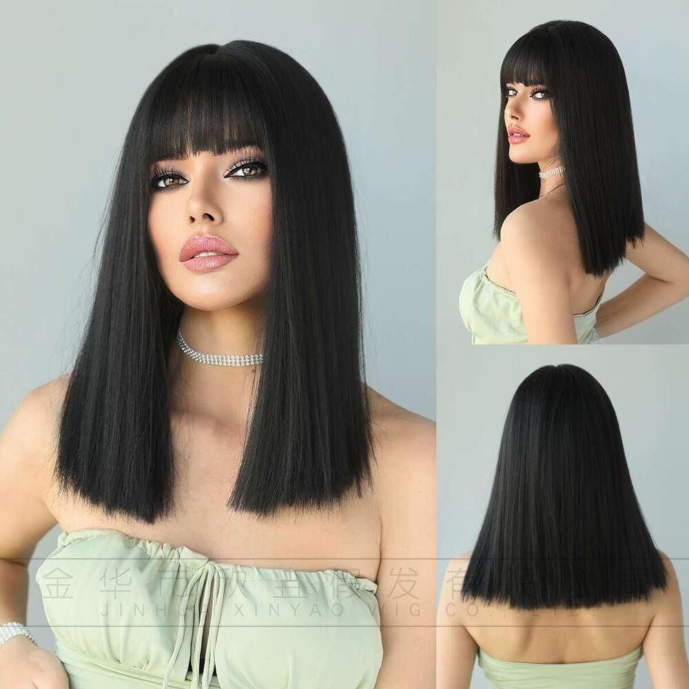 LISA With Summer One Size Fits All Black, Medium Long Straight Hair, Fashionable Air Bangs Wig For Women Kq9 Kq9