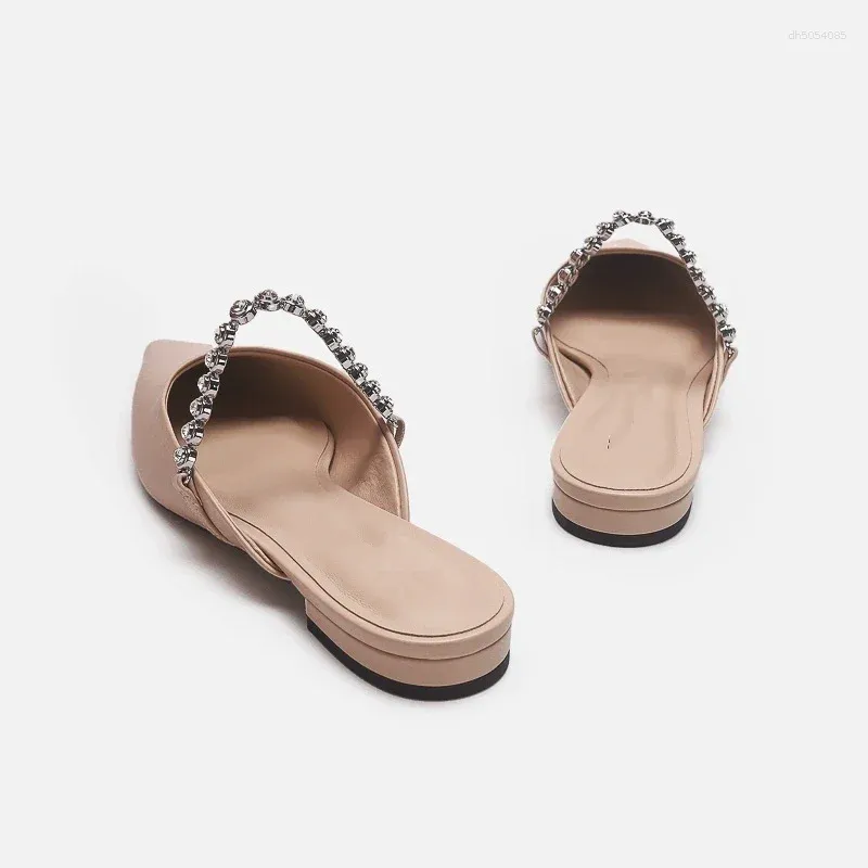Slippers Delicate Leather Rhie Belt Sandals Woman Pointed Toe Flat Low Heels Mules Ladies Casual Slides Home Outside Shoes