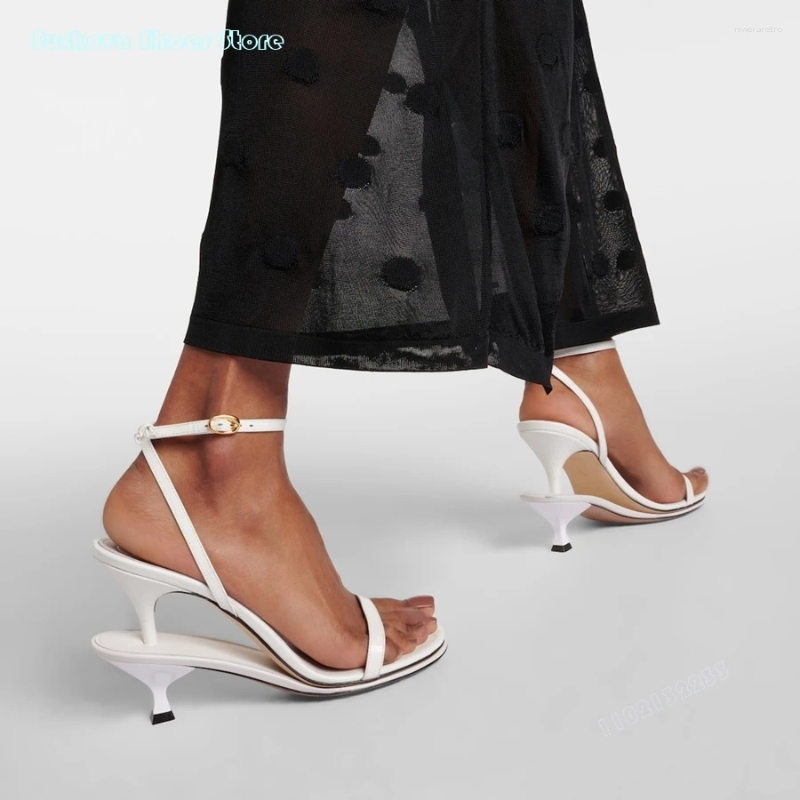 Sandals Surkova Women's Les Doubles Leather Fashion Round Open Toe Buckle Strap High Heels Summer Party Dress Strappy Stilettos