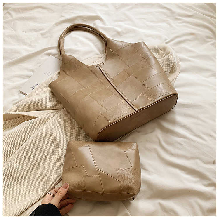 Fashionable large capacity spliced tote women's bag 2024 new Korean version trendy ins versatile commuting single shoulder mother and child bag 2
