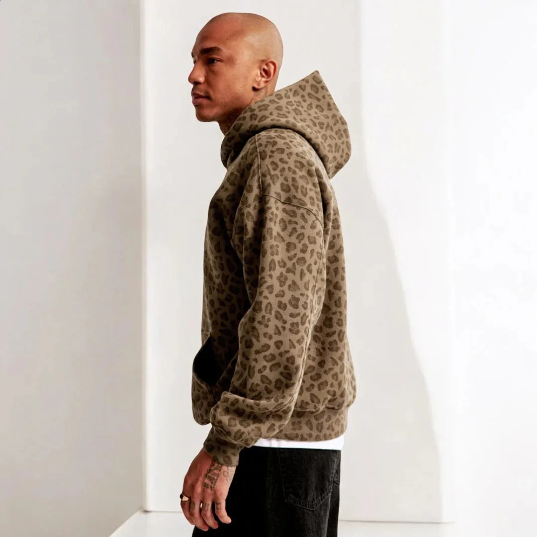 European and American leopard print hooded autumn winter sweatshirt retro loose casual trend hoodie Y2K 241217