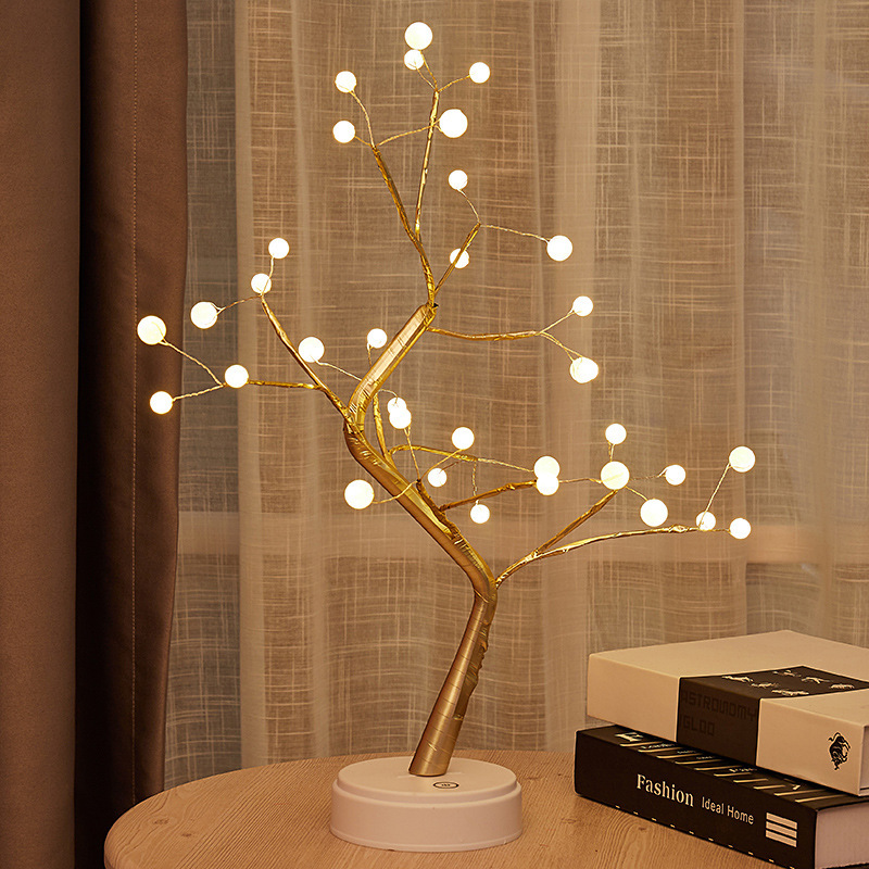 Elegant Pearl-Filled LED Lamp Trees with Copper Wiring - Perfect Home Decor Lighting