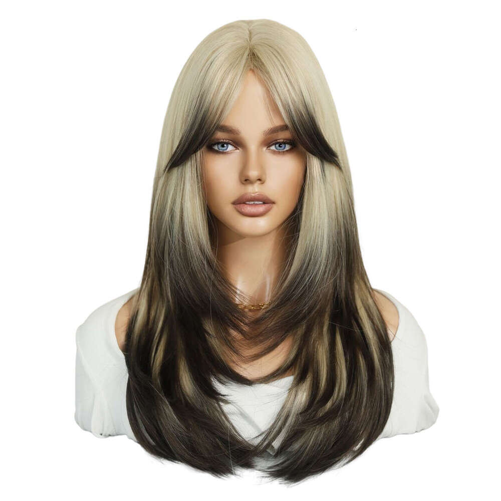 Layered Female Gradient Long Curled Synthetic Wig Head Cover Brown Hair Tail Dyeing Kq9 Kq9
