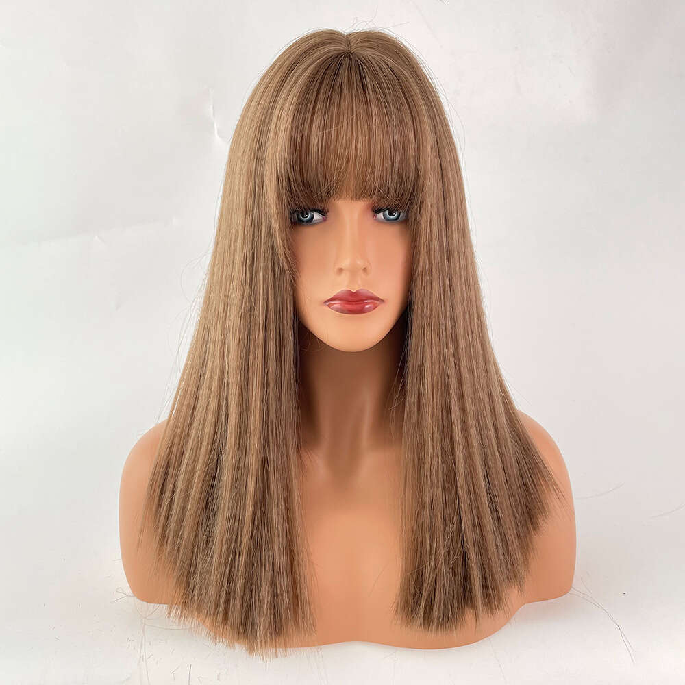 LISA With Summer One Size Fits All Black, Medium Long Straight Hair, Fashionable Air Bangs Wig For Women Kq9 Kq9