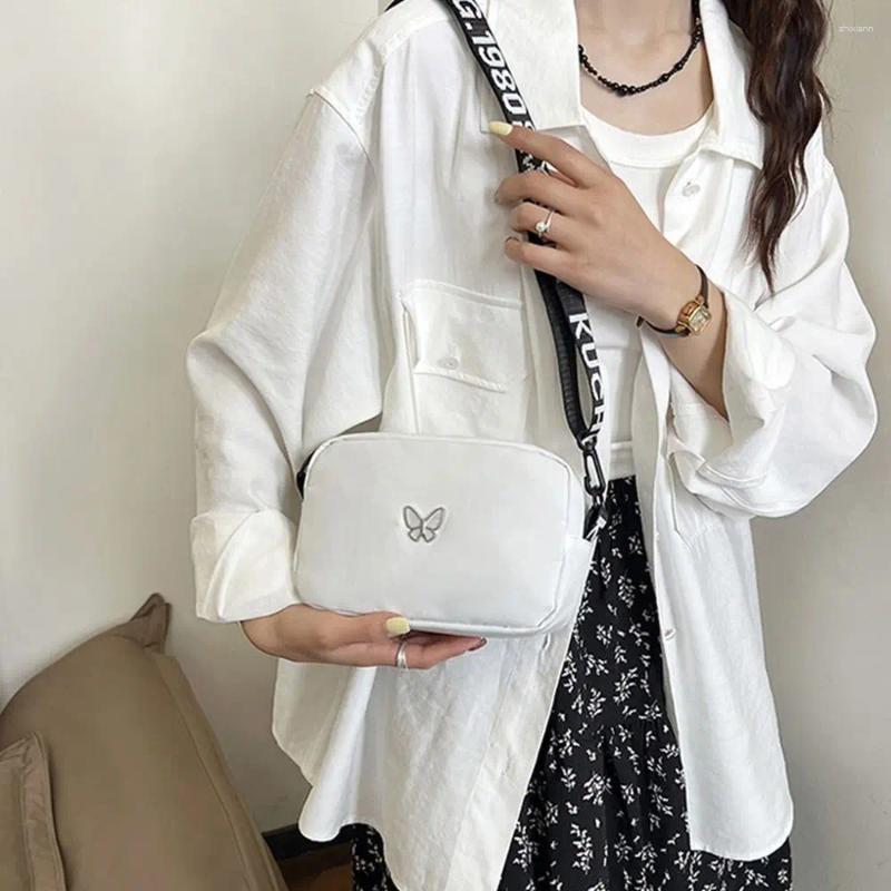 2025 NEW Drawstring Black&white Shoulder Bag Durable Butterly Nylon Crossbody Wide Belt Casual Mini Sqaure zhanyishengli