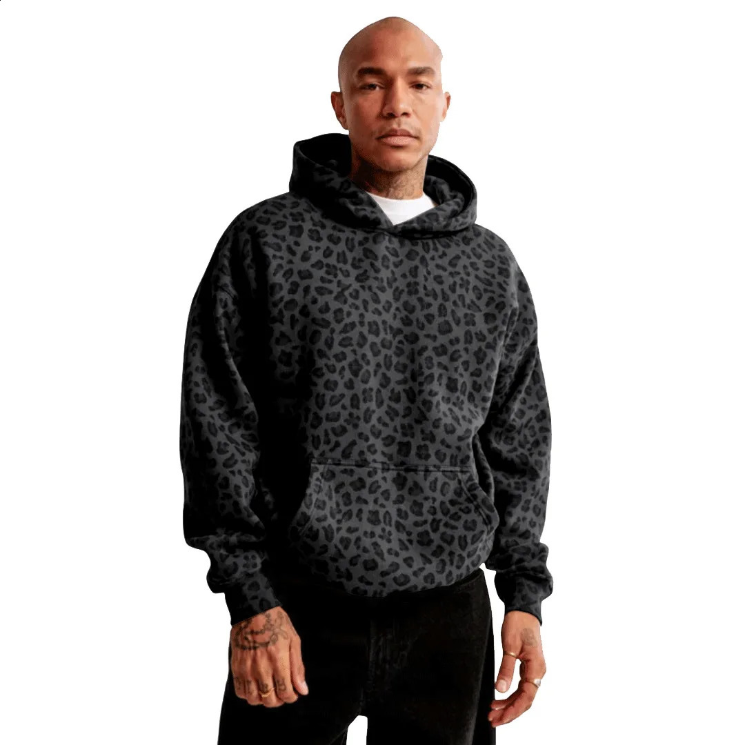 European and American leopard print hooded autumn winter sweatshirt retro loose casual trend hoodie Y2K 241217