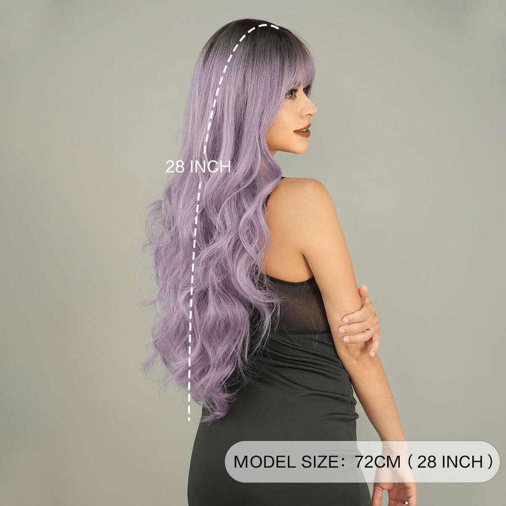 New Women's Grey Purple Long Curly Hair Top Dyed With Chemical Fiber Nism Wig Kq9 Kq9