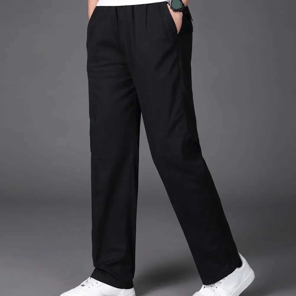 High Quality Mens sports pants basic style mens Trouser Versatile mens cargo pants elastic mid waist wide leg plus size solid color smooth and soft T2