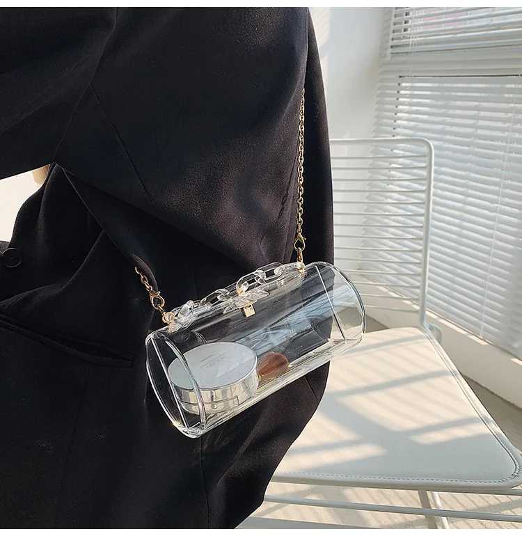 Acrylic Chain Transparent Box Jelly Bag Individual Hexagon Clear Pvc Women Handbags Mini Original Evening Crossbody Tote Bags 241217