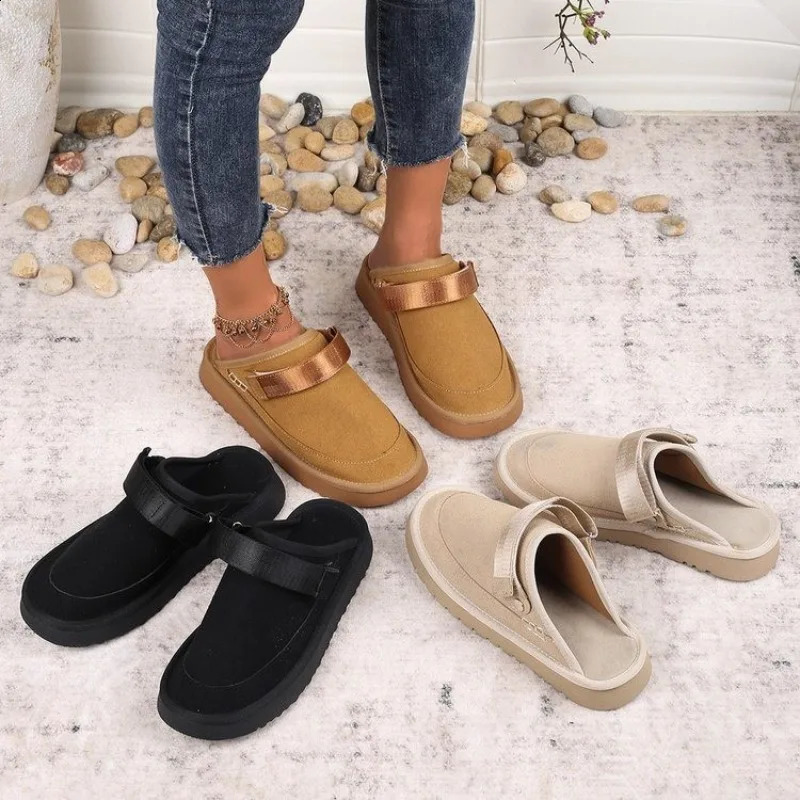 Fashion Thick Soled Back Strap Shoes Women Large Size Slippers Autumn Suede Casual Light Clogs Shoes Feme Slippers 241216