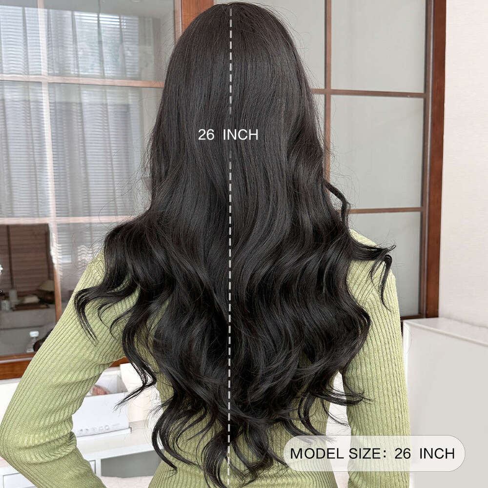Female Natural Black Long Curly Hair With Big Waves And Bangs, Full Head Set, Synthetic Wig Kq9 Kq9