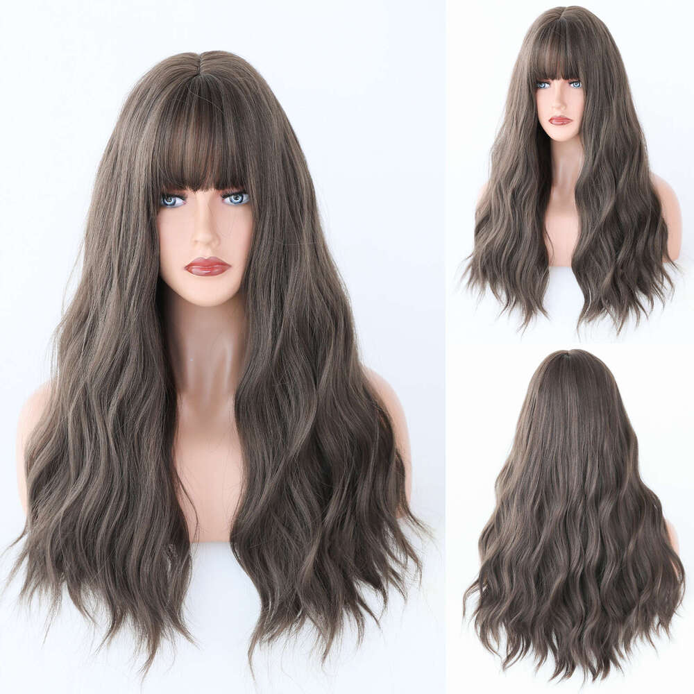 Hair Wave Long Curly Hair With Straight Bangs, Breathable Natural Wig Full Set Kq9 Kq9