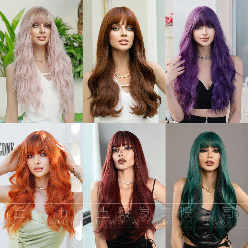 |Multiple Options | Wig Long Curly Hair For Women With Bangs, Big Waves, Synthetic Full Head Wig Kq9 Kq9