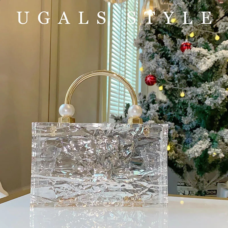 Dinner Bag Pearl Transparent Acrylic Womens Handbag Shoulder Crossbody Bag Evening Bags 241216