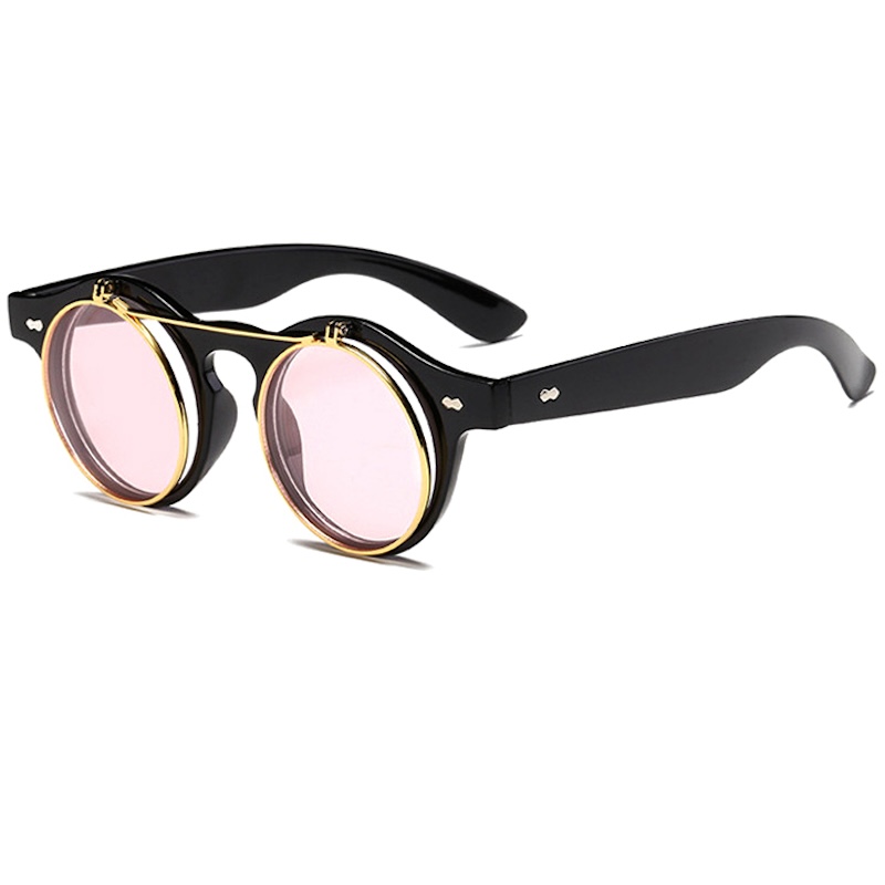Flip Up Sunglasses Steampunk Round Men Metal Retro Sun Glasses Women Vintage Punk Shades Eyewear UV400 Johnny Depp Brand Design Myopia Prescription Le