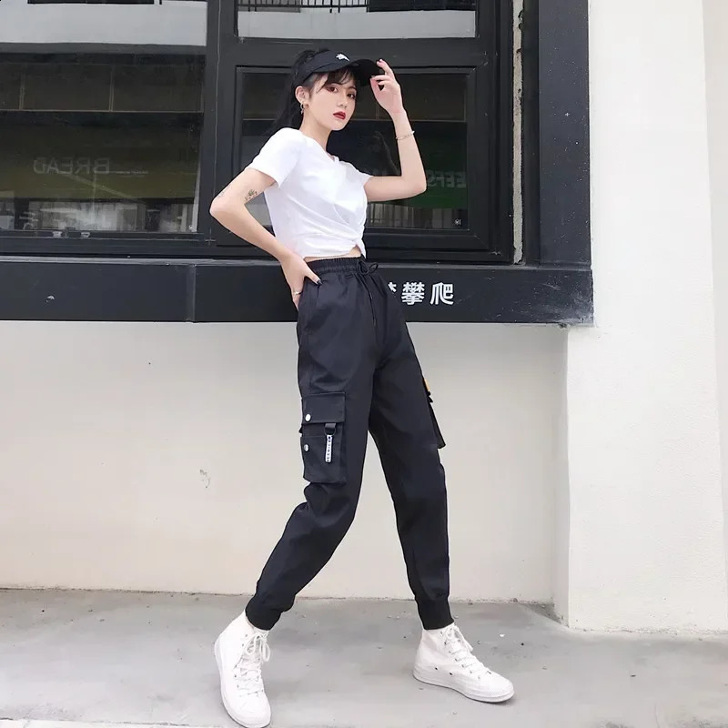 Pocket Cargo Pants Womens High Waist Loose Street Clothing Luggage Tactical Handcart Fashion Hip Hop Runner Womens Handcart 241217