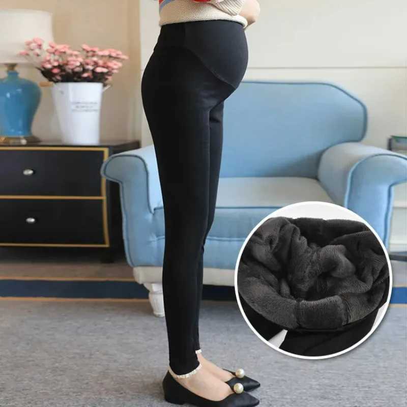 Winter Pregnant Women Black Leggings for Materni Warm Soft Velvet Pants Pregnancy Inner Wool Clothes Ropa Mujer EmbarazadaXJ241217