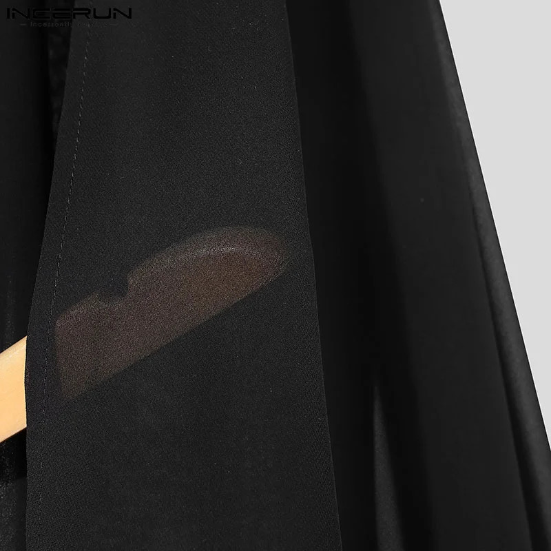 INCERUN American Style See Through Gauze Pants Mens Casual Solid Color Two Piece Set Simple Gauze Bottom 241216