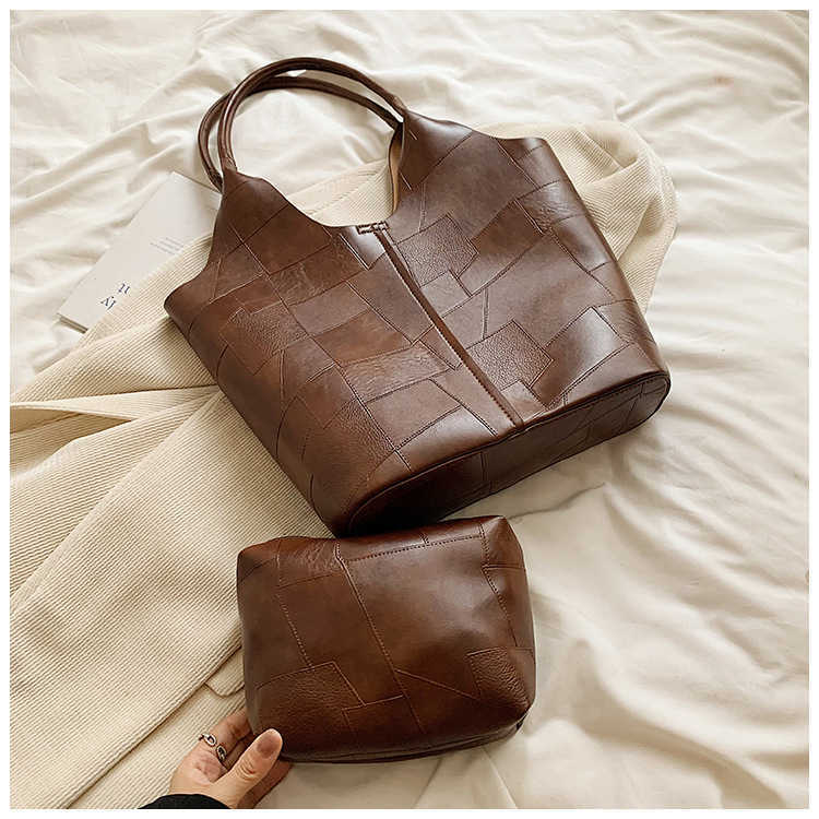 Fashionable large capacity spliced tote women's bag 2024 new Korean version trendy ins versatile commuting single shoulder mother and child bag 2