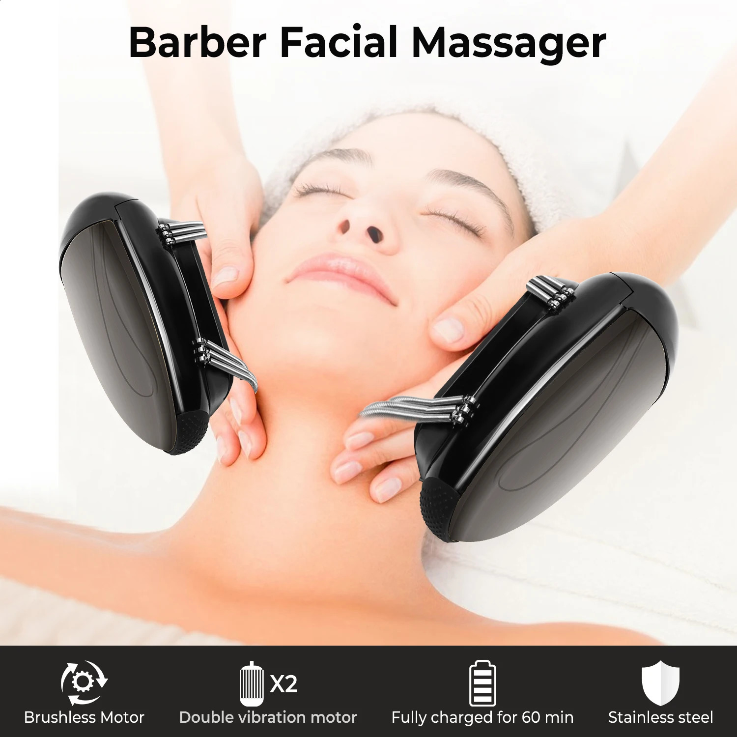 Barberology Massager Cordless Handheld Massager Barber Use Metal Electric Vibrator Usb Charge Head Massage 2 Nodes 241217