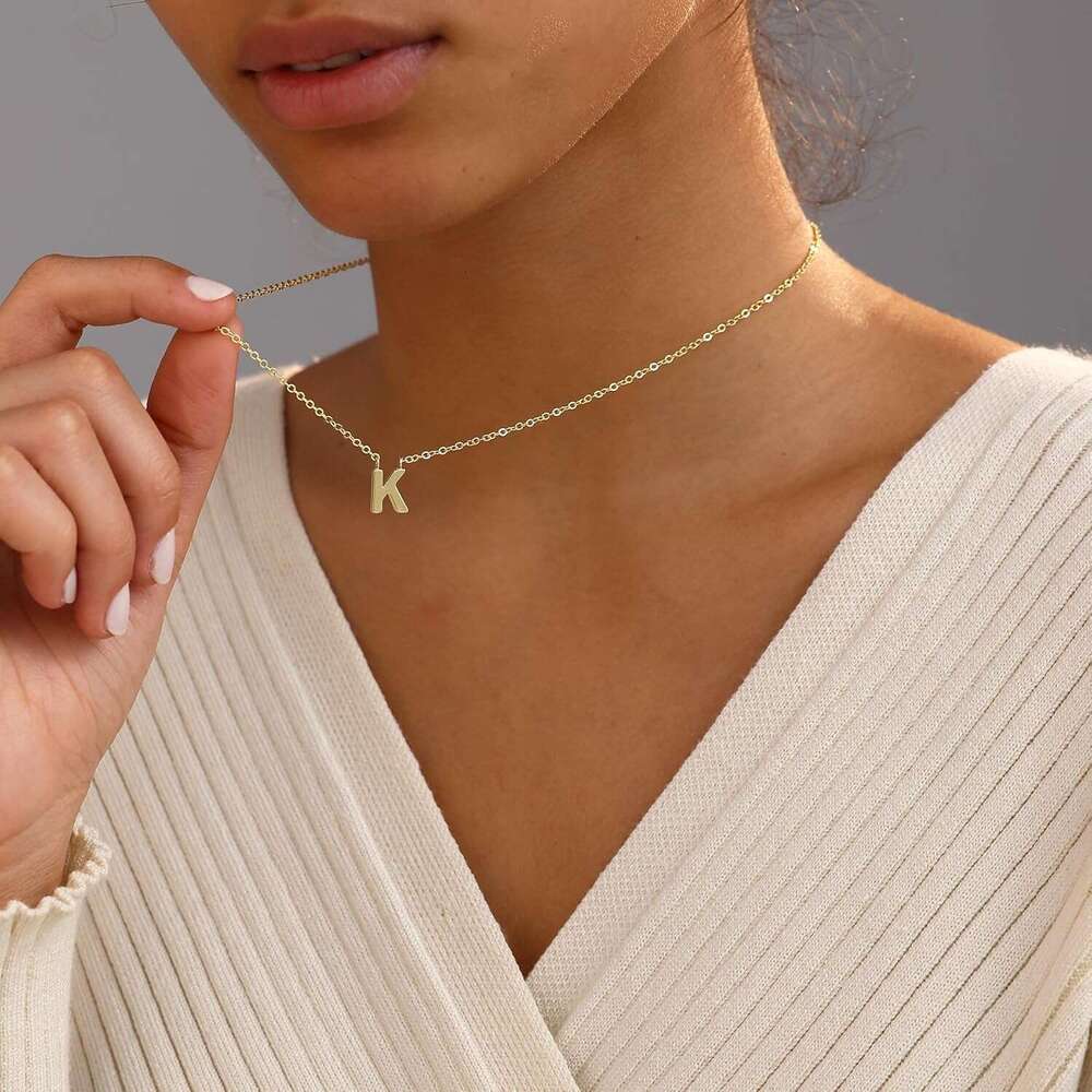 Women, 14k Plated Dainty Tiny Initial Pendant Necklace Cute Letter Name Choker Necklaces Simple Gold Jewelry for Women Gifts