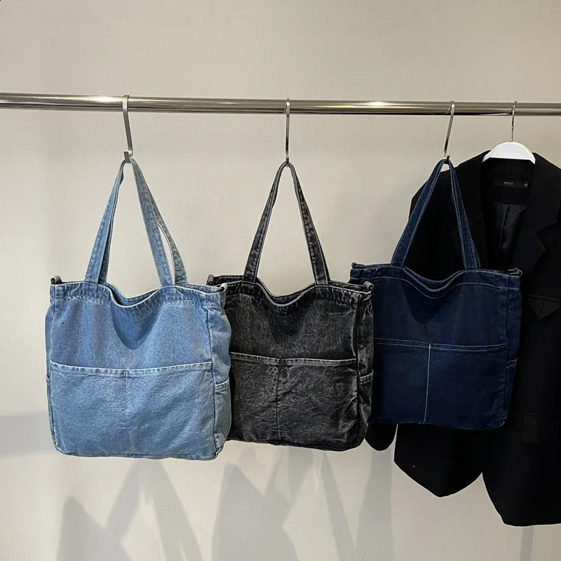 Zipper Denim Sewing Thread Shoulder Bags Versatile Autumn Retro Commute Fashion Simple Womens Crossbody Bags 241216