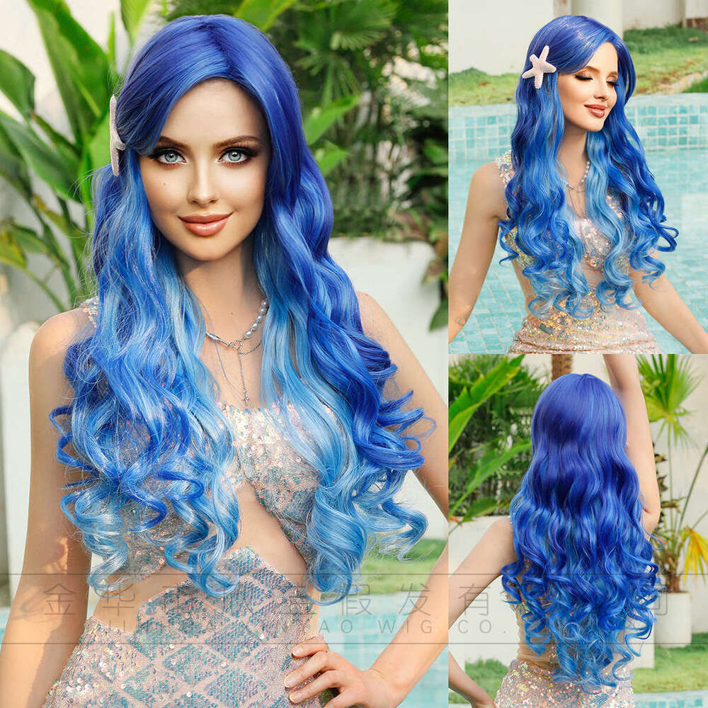 Wig Changing Into Long Curly Hair Ice Blue Gradient Mermaid Cosplay Wig Kq9 Kq9