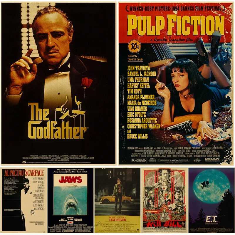 Vintage Classic Movie Posters Retro Prints Pulp Fiction/Godfather Poster Film Retro Home Room Decor Aesthetic Art Wall PaintingXJ2411216
