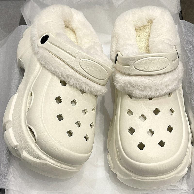 Stylish High-heeled hot Shoes with Detachable Holes and Fluffy ings, Perfect for Wearing Outside Cotton Slippers 2025 Winter
