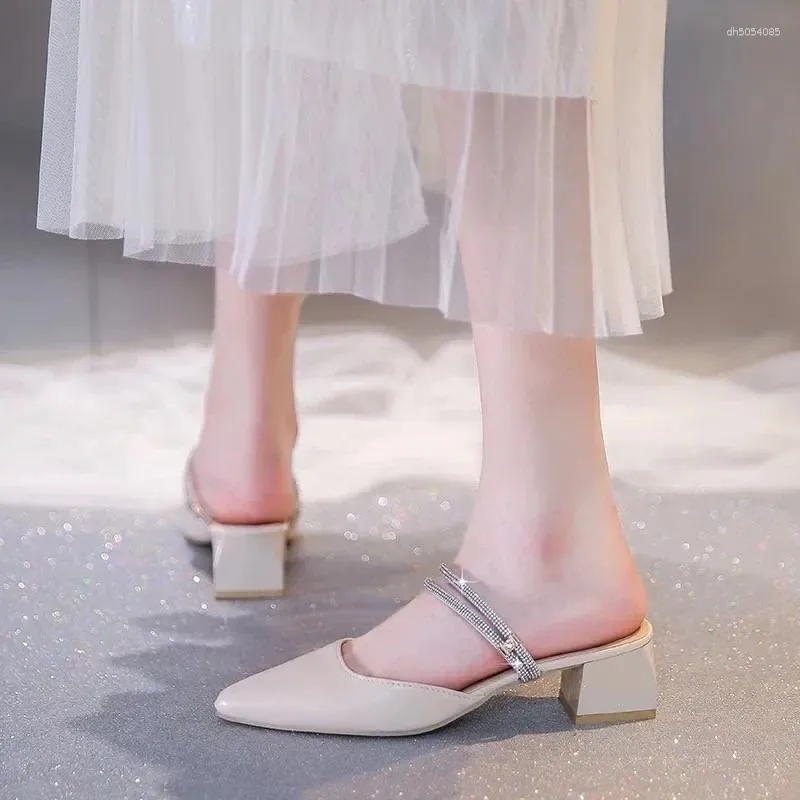Slippers 2024 Fashion Women's Shoes Baotou Crystal Dress Women Summer Solid Heeled Sandals atos