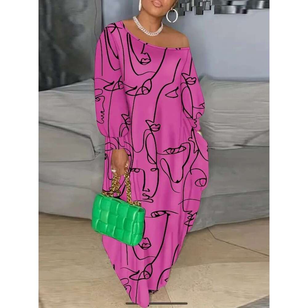 Abstract Painting Patterns For European American Beauty Autumn And Winter Clothing, 3D Digital Printing, Slng Collar Trendy Dress